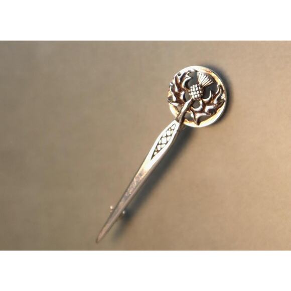 Sterling Scottish Scepter Thistle Brooch Marked JAF - Picture 1 of 4